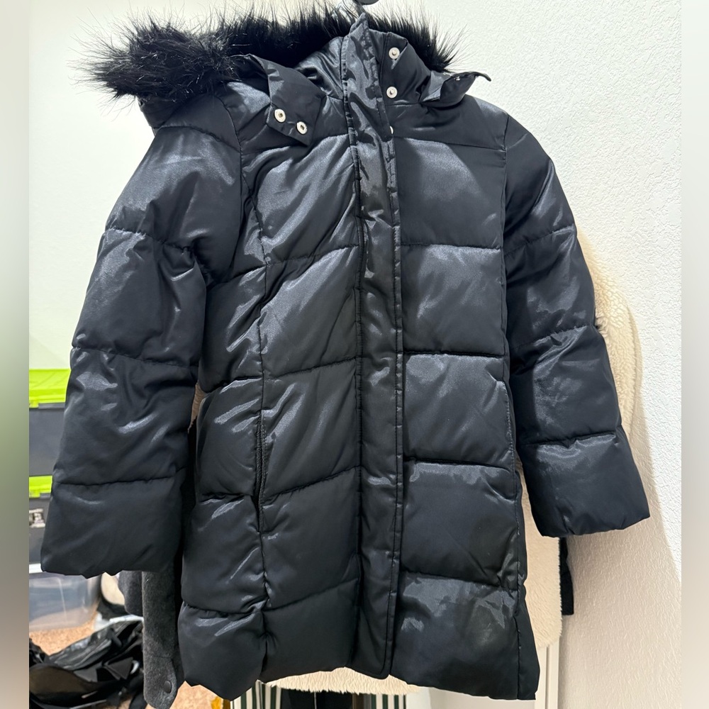 GAP Kids Primaloft Black Puffer Jacket with Faux Fur Trim Hood